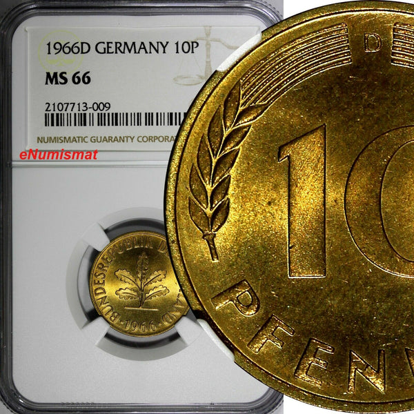 Germany - Federal Republic 1966 D 10 Pfennig NGC MS66 TOP GRADED KM# 108 (009)