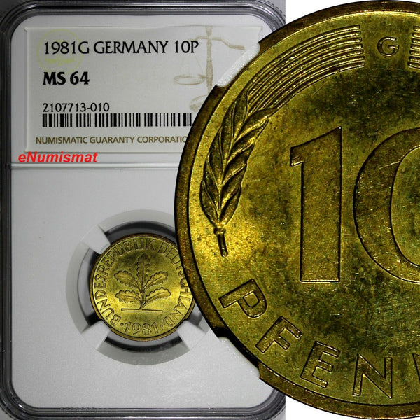 Germany - Federal Republic 1981 G 10 Pfennig NGC MS64 TOP GRADED KM# 108 (010)