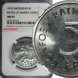 Switzerland 1976 5 Francs Battle of Murten NGC MS65 TOP GRADED KM# 54 (016)