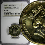 Great Britain Elizabeth II 1986 1 Pound NGC MS66 Northern Ireland KM# 946 (003)