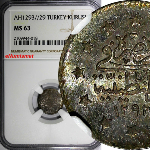 Turkey Abdul Hamid II Silver AH1293//29 (1903) Kurush NGC MS63 KM# 735 (018)