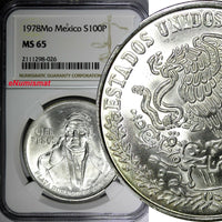 Mexico ESTADOS UNIDOS MEXICANOS Silver 1978 Mo 100 Pesos NGC MS65 KM# 483.2 (6)