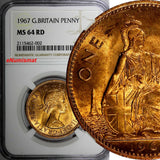 Great Britain Elizabeth II Bronze 1967 1 Penny NGC MS64 RD RED BU KM# 897 (02)