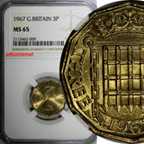 Great Britain Elizabeth II Nickel-Brass 1967 3 Pence NGC MS65 KM# 900 (009)
