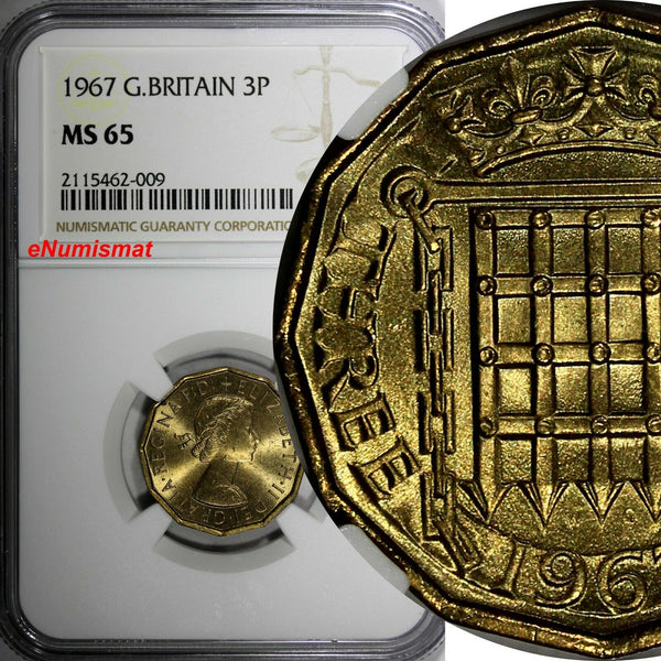 Great Britain Elizabeth II Nickel-Brass 1967 3 Pence NGC MS65 KM# 900 (009)