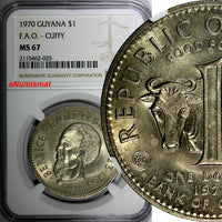 Guyana 1970 $1.00 Dollar FAO -CUFFY NGC MS67 TOP GRADED BY NGC KM# 36 (025)