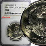 Gambia 1987 1  Dalasi NGC MS66 1 YEAR TYPE 31mm TOP GRADED BY NGC KM# 29 (032)