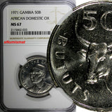 Gambia Copper-Nickel 1971 50 Bututs NGC MS67 TOP GRADED BY NGC KM# 12 (033)