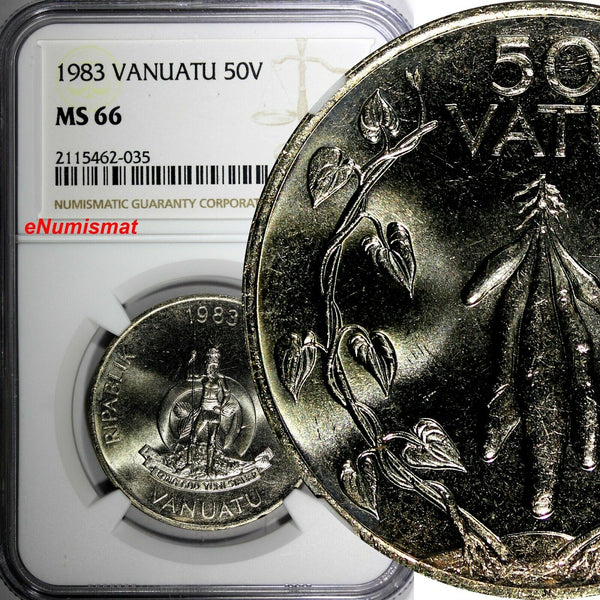 Vanuatu Copper-Nickel 1983 50 Vatu NGC MS66 TOP GRADED GEM COIN KM# 8 (035)