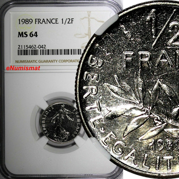 France Nickel 1989 1/2 Franc NGC MS64 TOP GRADED BY NGC KM# 931.1 (042)