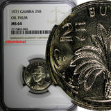 Gambia Copper-Nickel 1971 25 Bututs NGC MS64 OIL PALM KM# 11 (043)