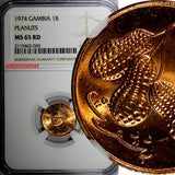 Gambia Bronze 1974 1 Butut NGC MS65 RD FULL RED TOP GRADED BY NGC KM# 8 (045)