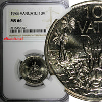 Vanuatu Copper-Nickel 1983 10 Vatu NGC MS66 TOP GRADED GEM COIN KM# 6 (047)