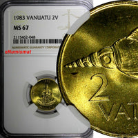 Vanuatu Nickel-Brass 1983 2 Vatu NGC MS67 TOP GRADED GEM COIN KM# 4 (048)