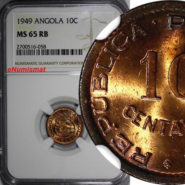 Angola Portuguese Bronze 1949 10 Centavos NGC MS65 RB Revolution 1648 KM# 70 (8)