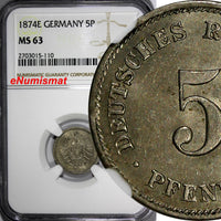 Germany-Empire 1874-E 5 Pfennig NGC MS63 SCARCE DATE TOP GRADED BY NGC KM# 3(10)