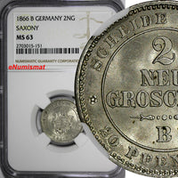 Germany SAXONY-ALBERTINE Johann 1866-B 2 Neu-Groschen NGC MS63 KM#1220 (151)