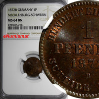 Germany MECKLENBURG-SCHWERIN 1872-B 1 Pfennig NGC MS64 BN TOP GRADE KM#315 (218)