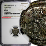 German States NURNBERG 1685 1 Pfennig Uniface NGC MS64 LIGHT TONED KM#193 (022)