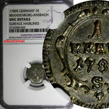 German States BRANDENBURG-ANSBACH 1789-S 1 Kreuzer NGC UNC DETAILS KM# 330 (043)
