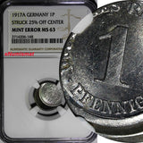 Germany-Empire Aluminum 1917-A 1 Pfennig NGC MINT ERROR MS63 WWI SCARCE KM#24(8)