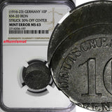 Germany-Empire IRON (1916-23) 10 Pfennig NGC MINT ERROR MS63 SCARCE KM# 20 (197)