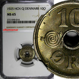 DENMARK Christian X 1925 HCN; GJ 10 Ore NGC MS65 TOP GRADED KM# 822.1 (014)