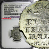 Germany MECKLENBURG-STRELITZ Silver 1755 HCB 1/24 Thaler NGC UNC KM# A64 (024)