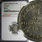 German States SAXONY Johann Silver 1870-B 1 Neu-Groschen NGC MS61 KM# 1221 (049)