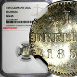 German States HAMBURG Silver 1855 1 Dreiling NGC MS65 1 YEAR TYPE KM# 582 (059)