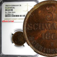 Germany OLDENBURG 1865-B 3 Schwaren NGC MS64 RB TOP GRADED Ex.HORN COLL. KM# 191
