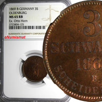 Germany OLDENBURG 1869-B 3 Schwaren NGC MS65 RB TOP GRADED Ex.HORN KM# 191 (125)