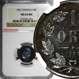 Sweden Carl XV Adolf 1867 1 Ore NGC MS64 BN Proof Like Surfaces KM# 705 (063)