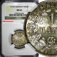 Germany-Empire Wilhelm II Silver 1915 E 1 Mark NGC MS65 Dresden Mint KM# 14(056)