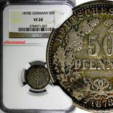 Germany-Empire Wilhelm I 1878 E 50 Pfennig NGC VF20 KEY DATE VERY RARE KM# 8(37)