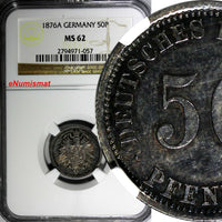 Germany-Empire Wilhelm I Silver 1876 A 50 Pfennig NGC MS62 Nice Toned KM# 6(057)