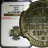 German States PRUSSIA Silver 1870 A 1 Groschen NGC MS64 Toned KM# 485  (080)