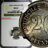 Germany - Empire Wilhelm I Silver 1876 F 20 Pfennig NGC MS62 KM# 5 (084)
