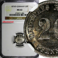 Germany - Empire Wilhelm I Silver 1876 D 20 Pfennig NGC MS62 KM# 5 (086)