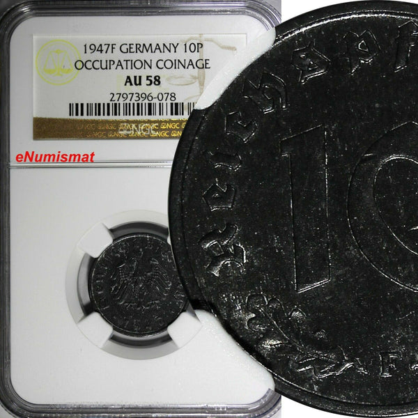 Germany Third Reich 1947 F 10 Reichspfennig NGC AU58 KM# A104 Occupation (078)