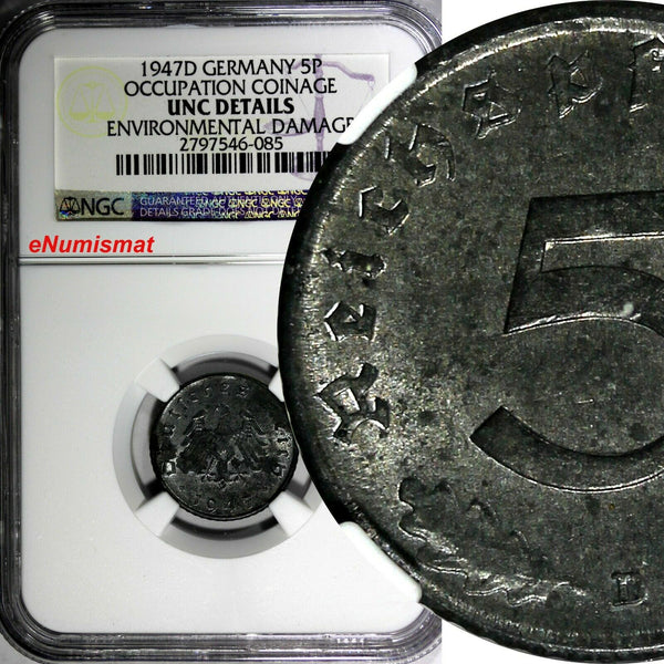 Germany, Third Reich Zinc 1947 D 5 Reichspfennig NGC UNC DETAILS KM# A105 (085)