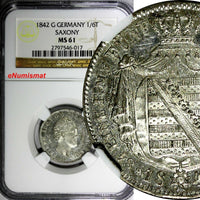 German States SAXONY-ALBERTINE Silver 1842 G 1/6 Thaler NGC MS61 KM# 1161 (017)