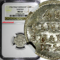 German States SAXONY-ALBERTINE 1756 FWoF 1/48 Thaler NGC MS63 KM# 883 (091)