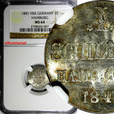 Germany HAMBURG Silver 1841 HSK Schilling NGC MS64 RARE TOP GRADED KM# 558 (007)