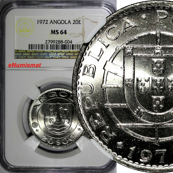 Angola 1972 20 Escudos NGC MS64 30mm Low Mintage-428,000 KM# 80 (004)