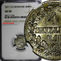 Denmark Christian IX Silver 1871 CS 4 Skilling Rigsmont NGC AU58 KM# 775.2 (099)