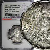 Germany PRUSSIA Wilhelm II Silver 1913 A 2 Mark NGC UNC DETAILS KM# 533 (010)