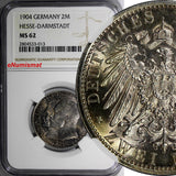 Germany HESSE-DARMSTADT Silver 1904 2 Mark NGC MS62 Mintage-100,000 KM# 372(013)