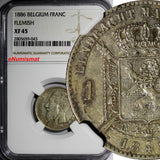 Belgium Leopold II Silver 1886 Franc Flimish NGC XF45 KEY DATE SCARCE KM29.1/043