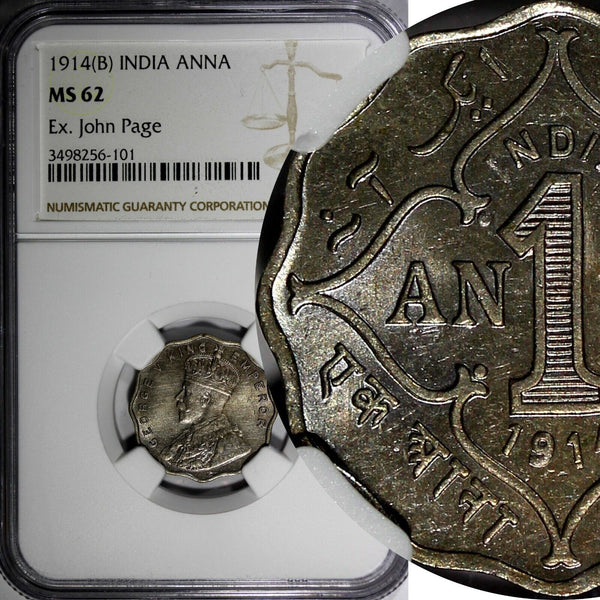 India-British George V 1914 (B) 1 Anna NGC MS62 KM# 513 EX. JOHN PAGE COLL.(01)